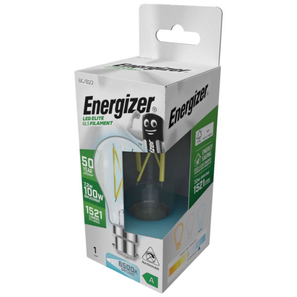 Energizer S29635 A Rated LED Elite GLS B22 Filament 1521lm 7.2W 6500K (Daylight) - Box of 12