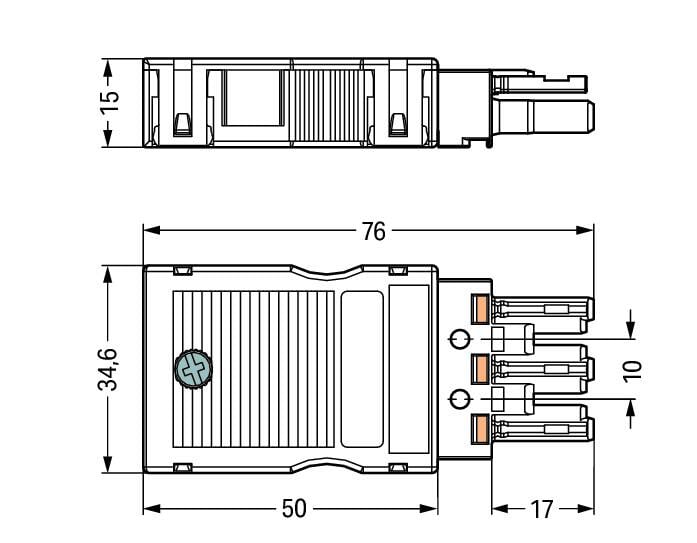 Wago 770-099/K000-0005 3P Plug/Socket; with Strain Relief Housing with Locking Lever White