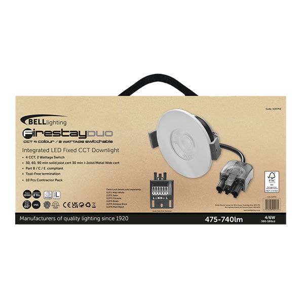 Bell 11377V2 Firestay Duo 4/6W LED CCT Wattage Switchable Downlight Contractor Pack (x10)