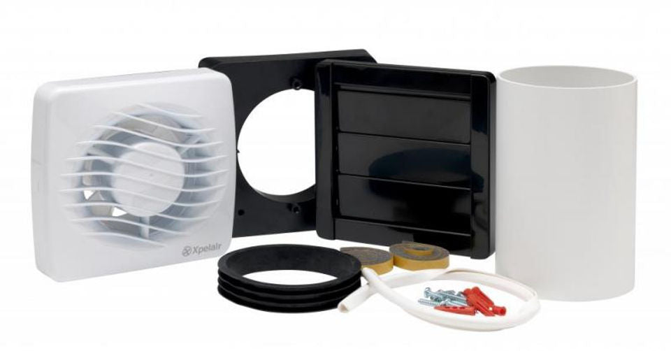 Xpelair AL100T 4"/100mm Axial Inline Duct Fan w/Ducting, Timer & Grilles