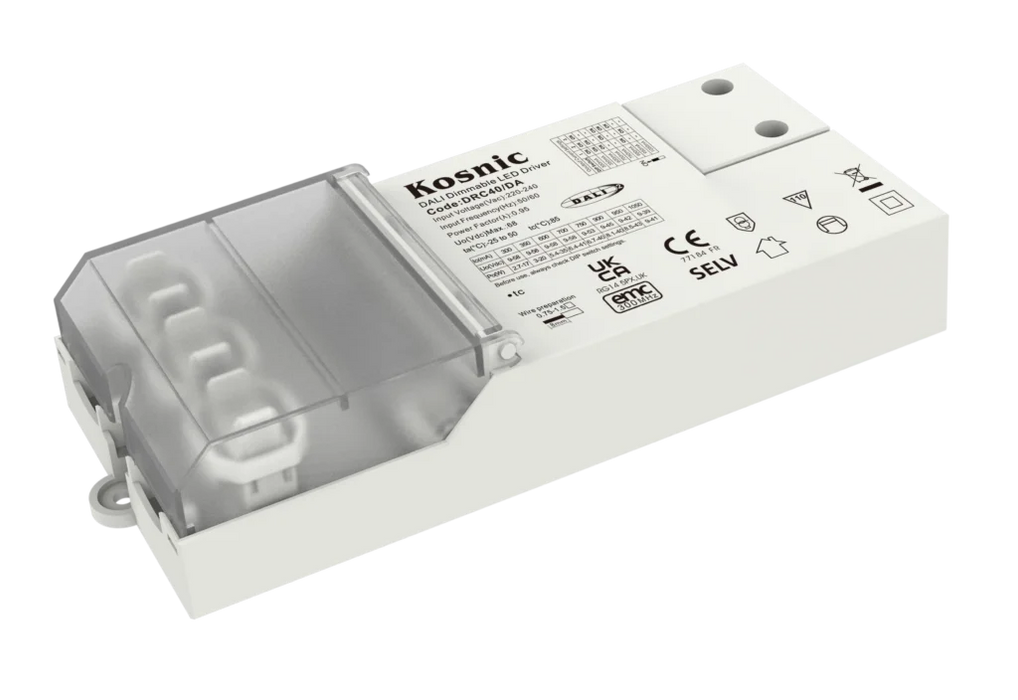 Kosnic DRC40/DA Dimmable Driver: 40W DALI2 1-10V Primary Push Dim Driver