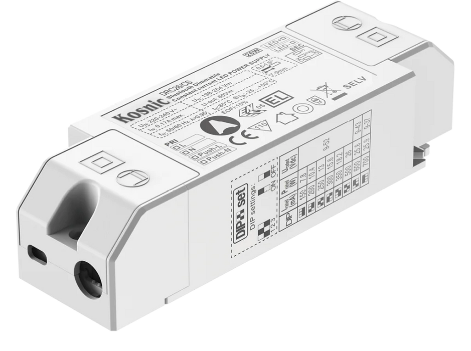 Kosnic DRC26/CSB Dimmable Driver: Casambi Dimmable Driver 26W Bluetooth & PUSH button