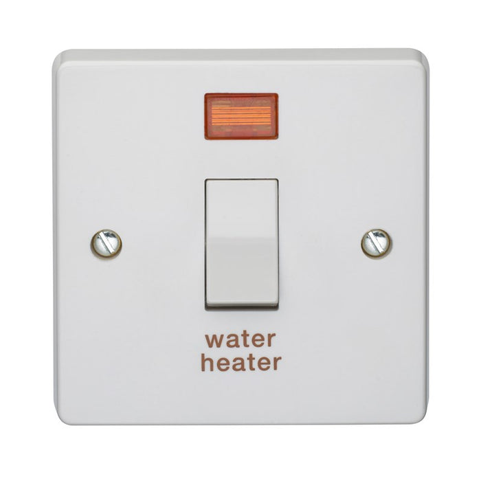 Crabtree 4015/31 20A 1G DP Switch With Neon Printed 'Water Heater'