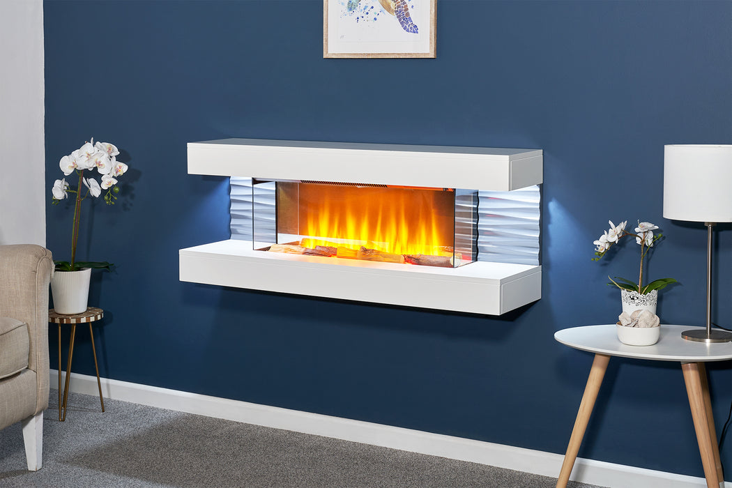 Adam Fire 23626 Sureflame WM-9332 Electric Wall Fireplace Suite with Downlights & Remote in Pure White