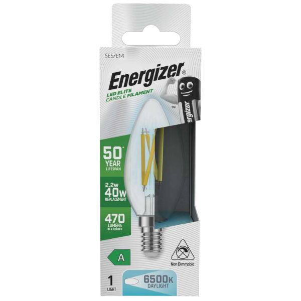 Energizer S29641  A Rated LED Elite Candle E14 Filament 470lm 2.2W 6500K (Daylight) - Box of 12