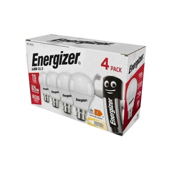 Energizer S14056 8.5W LED GLS B22 (BC) - 806lm - 3,000K (Warm White) - Box of 4