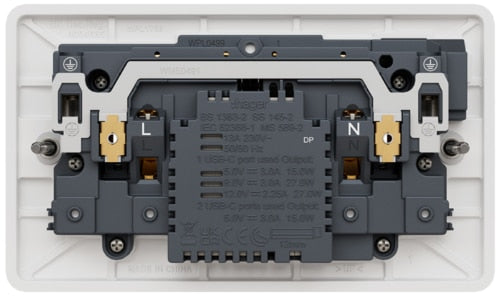 Hager Sollysta WMSS82-USBCC 13A 2 Gang Double Pole Switched Socket USB C+C PD