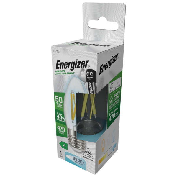 Energizer S29637 A Rated LED Elite Candle E27 Filament 470lm 2.2W 6500K (Daylight) - Box of 12