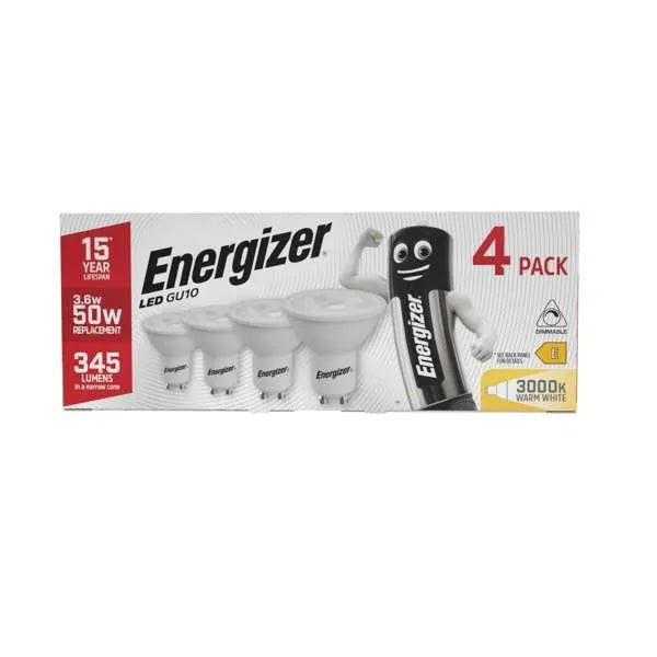 Energizer S10327 3.6W LED GU10 - 345lm - 3,000K (Warm White) - Dimmable - Box of 4