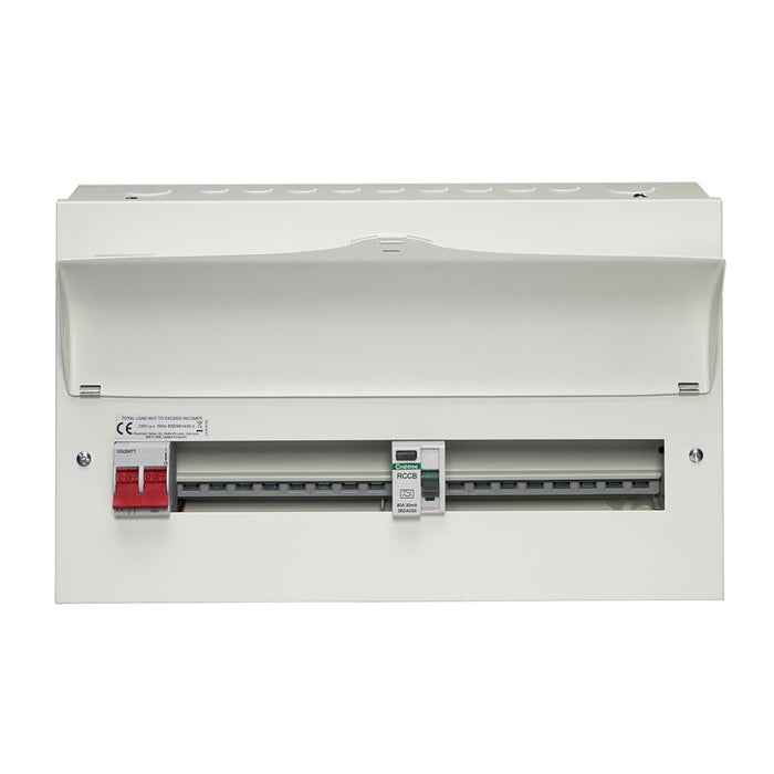 Crabtree 516/2883B 16 Way Split Load Consumer Unit 100A Main Switch +8, 80A 30mA RCD +8