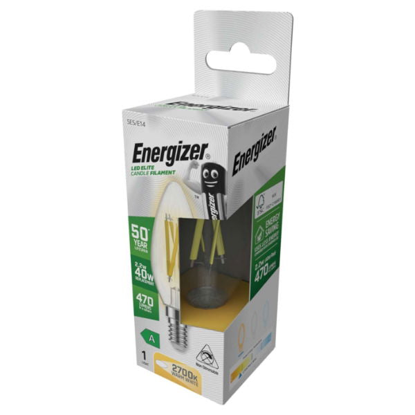 Energizer S29640 A Rated LED Elite Candle E14 Filament 470lm 2.2W 2700K (Warm White) - Box of 12