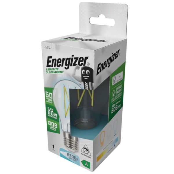 Energizer S29629 A Rated LED Elite GLS E27 Filament 806lm 3.8W 6500K (Daylight) - Box of 12