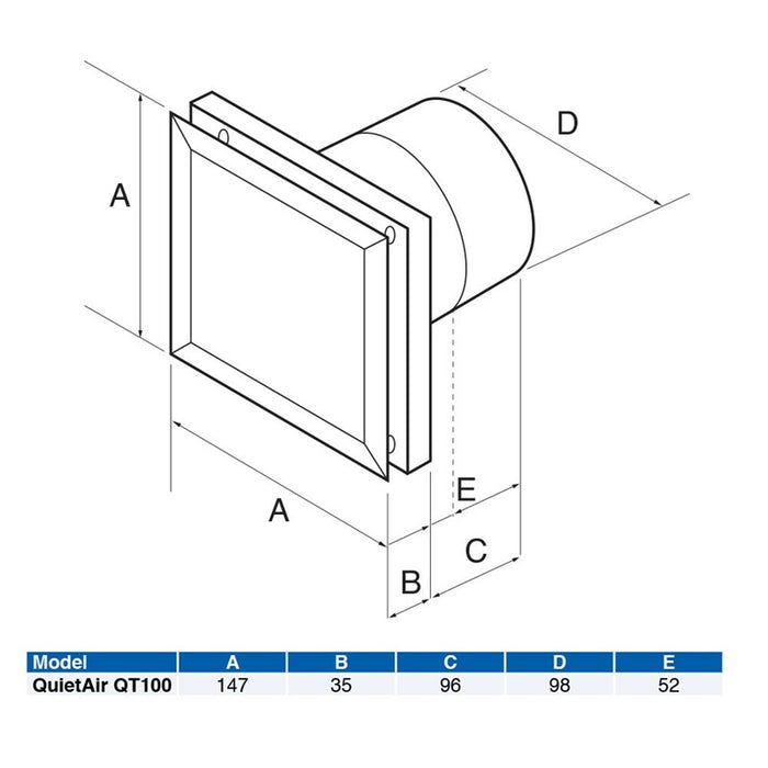 Airflow QuietAir  9041259 QT100B 100mm Quiet Air Bathroom Fan