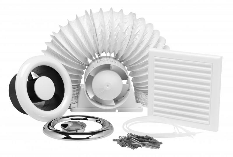 Xpelair / Airline 4"/100mm Axial Inline Duct Fan with Ducting and Grilles