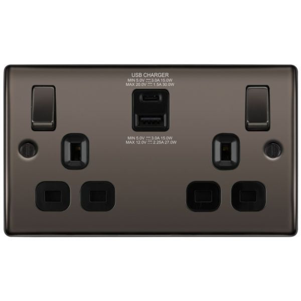 BG Nexus NBN22UAC30B 2G Socket w/USB A&C Black Nickel