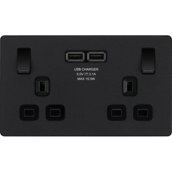 BG Evolve PCDMB22U3B 13A USB(2 X 3.1A) 2G DP  Switched Socket Matt Black