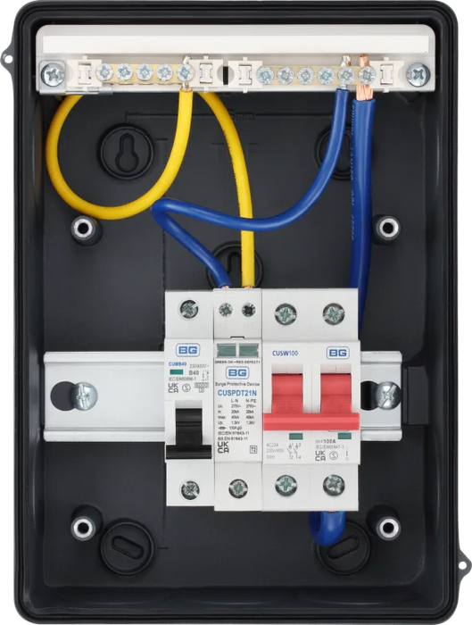 BG CFEV6 100A Main Switch, 40A MCB, Type 2 SPD EV Circuit Protection