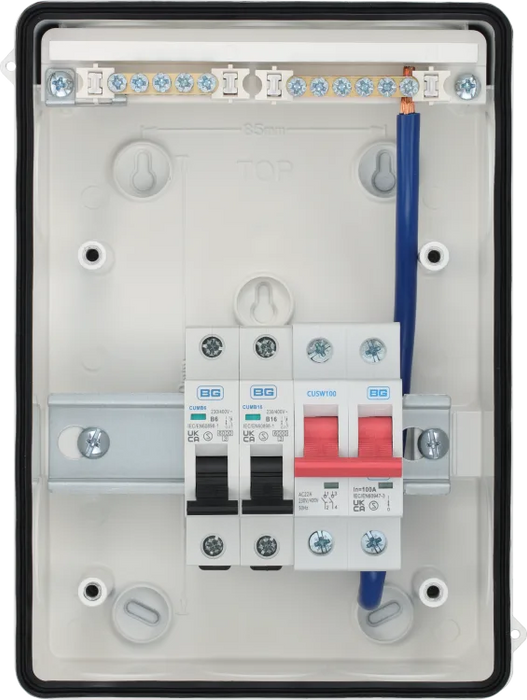 BG CFGAR2 Garage Unit IP65 with 100A Main Switch & 6 + 16A MCBs