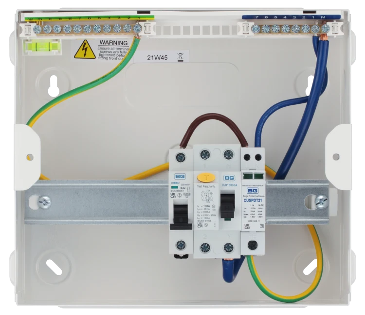 BG CFURSW10005ASPD 9 Module, 5 Way, 100A Type A RCD, Type 2 SPD