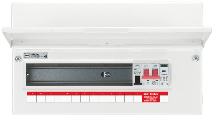 BG CFUSW12SPD 16 Module 12 Way Unpopulated + 100A Main Switch, SPD & 32A MCB
