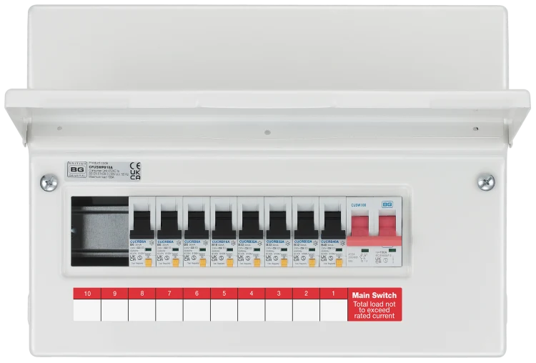 BG CFUSWP810A 12 Module 10 Way 100A Main Switch, 8 RCBO's