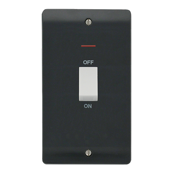 Click Scolmore CMA2503AG 50A 2 Gang Double Pole Switch with White Rocker & LED (Vertical Plate) - Part M