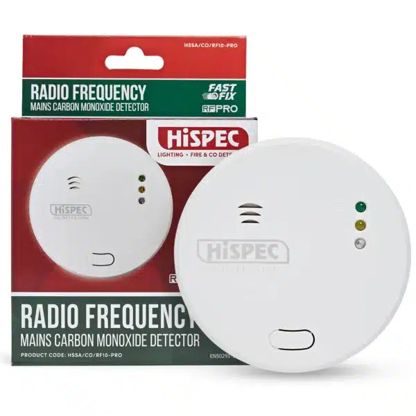 Hispec HSSA/CO/RF10-PRO Radio Frequency Fast Fix Mains Carbon Monoxide Detector with 10yr Rechargeable Battery Backup