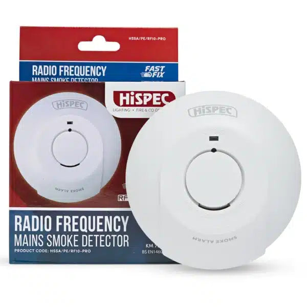 Hispec HSSA/PE/RF10-PRO Radio Frequency Mains Smoke Detector with 10yr Rechargeable Lithium Battery Backup RF10-PRO