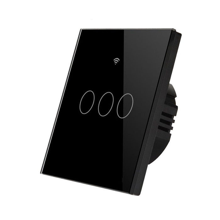 ENER-J SHA5338 3 Gang Smart Light Switch WiFi Wall Wireless Black Tempered Glass Touch Screen Switch