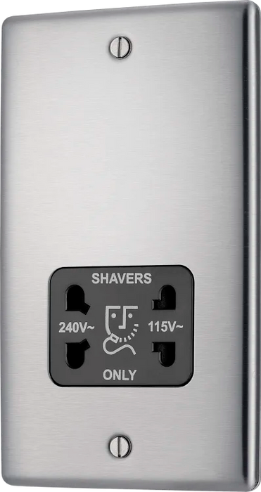 BG Nexus NBS20B Dual Voltage Shaver Socket Brushed Stainless Grey Insert