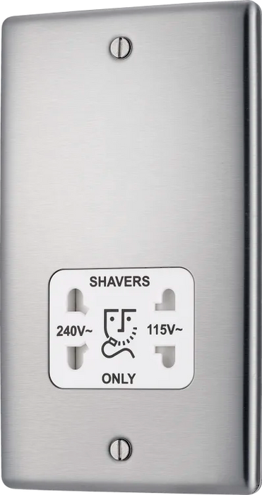 BG Nexus NBS20W Dual Voltage Shaver Socket Brushed Stainless White Insert