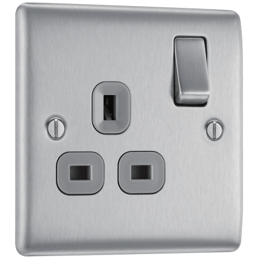 BG Nexus NBS21G 1G Switched Socket Brushed Stainless Grey Insert