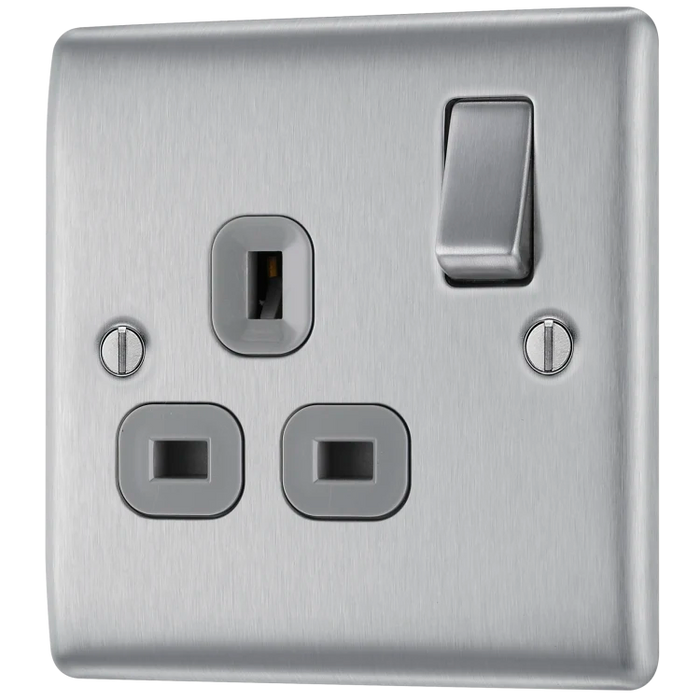 BG Nexus NBS21G 1G Switched Socket Brushed Stainless Grey Insert