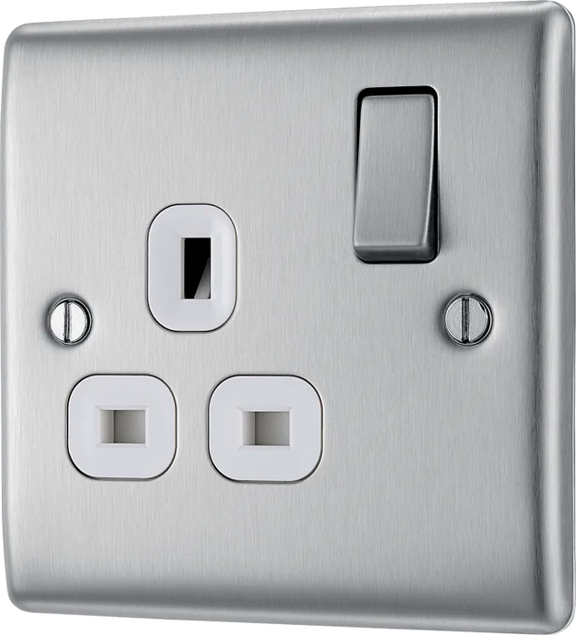 BG Nexus NBS21W 1G Switched Socket Brushed Stainless White Insert