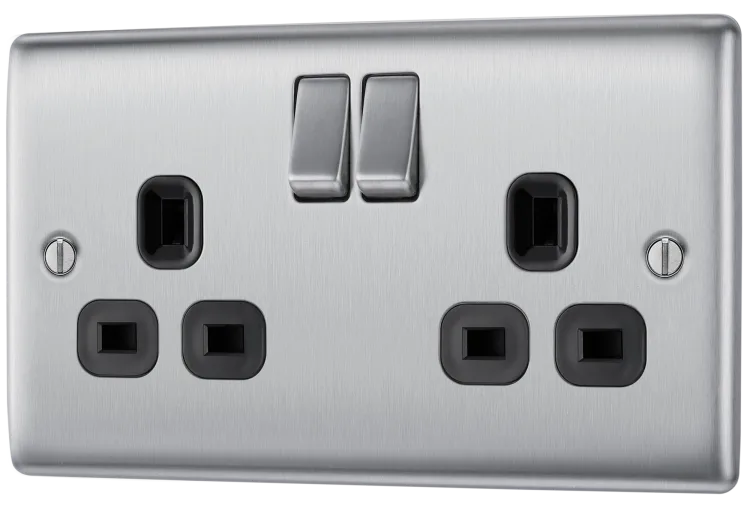 BG Nexus NBS22B 2G Switched Socket Brushed Stainless Black Insert