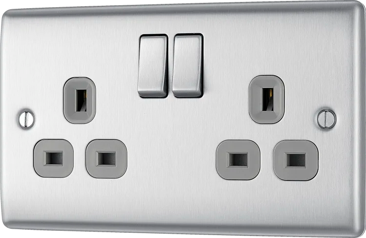 BG Nexus NBS22G 2G Switched Socket Brushed Stainless Grey Insert