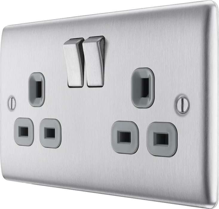 BG Nexus NBS22G 2G Switched Socket Brushed Stainless Grey Insert