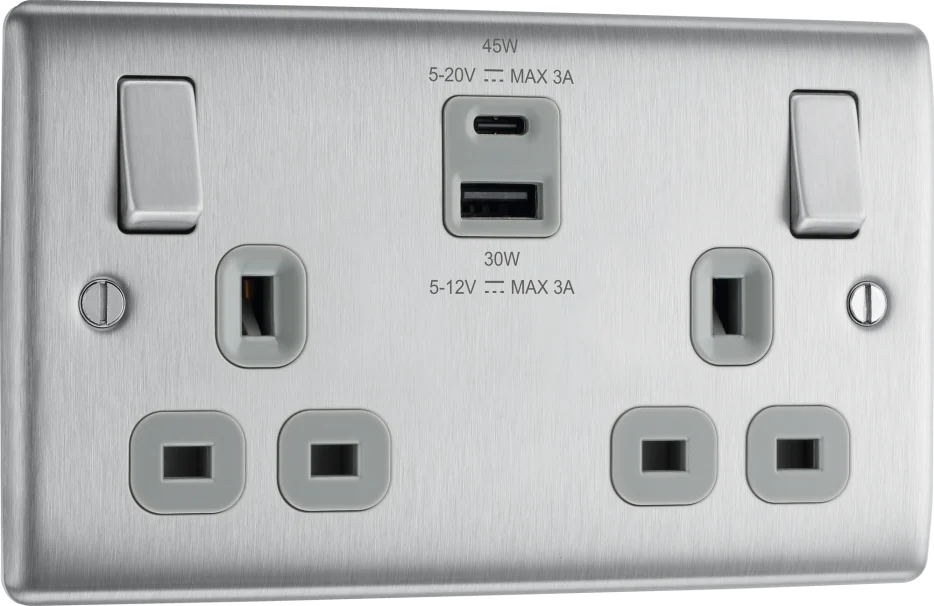 BG NBS22UAC45G Double Switched Single Pole, with USB A + C (45W)