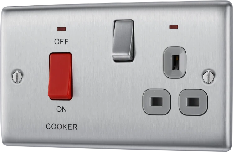 BG Nexus NBS70G 45A DP Cooker Control Unit Socket Brushed Stainless Grey Insert