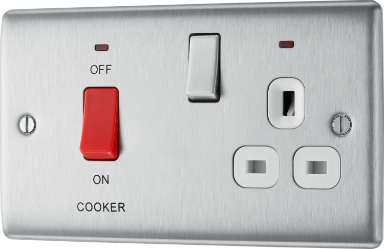 BG Nexus NBS70W 45A DP Cooker Control Unit Socket Brushed Stainless White Insert