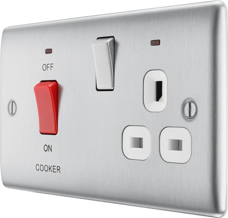 BG Nexus NBS70W 45A DP Cooker Control Unit Socket Brushed Stainless White Insert