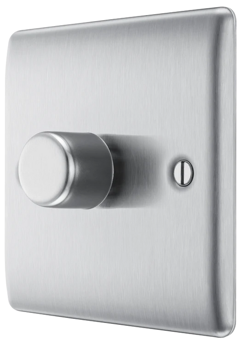 BG Nexus NBS81 Single 2 Way Push 200W Dimmer Switch Brushed Steel