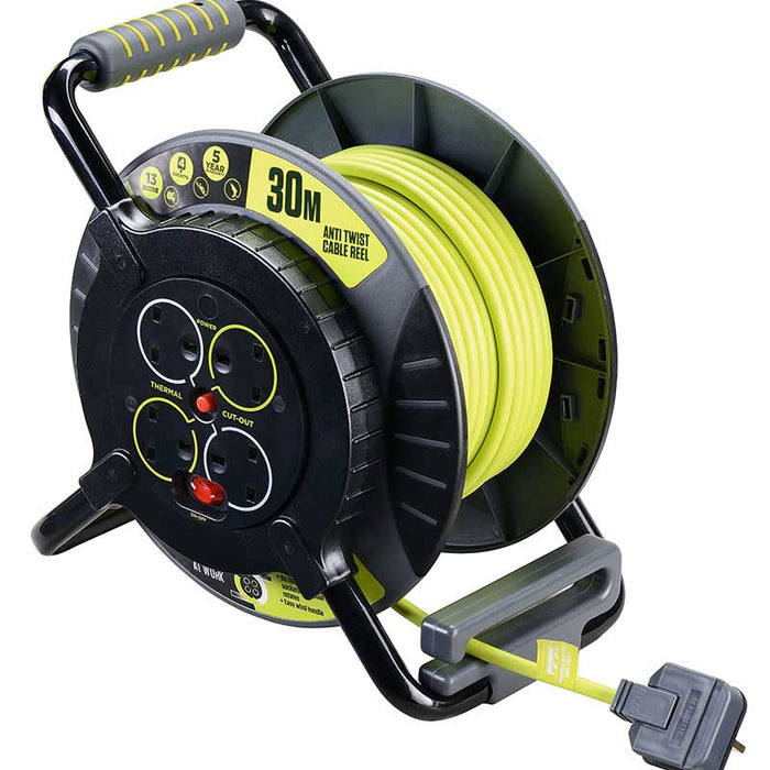 Masterplug OATFU30134SL 4 Socket 30MTR Anti Twist Open Reel