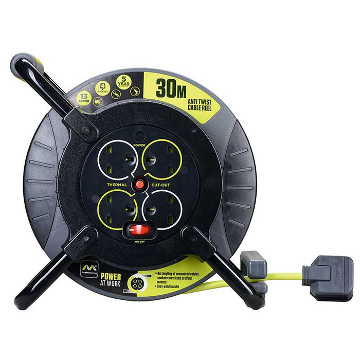 Masterplug OATFU30134SL 4 Socket 30MTR Anti Twist Open Reel