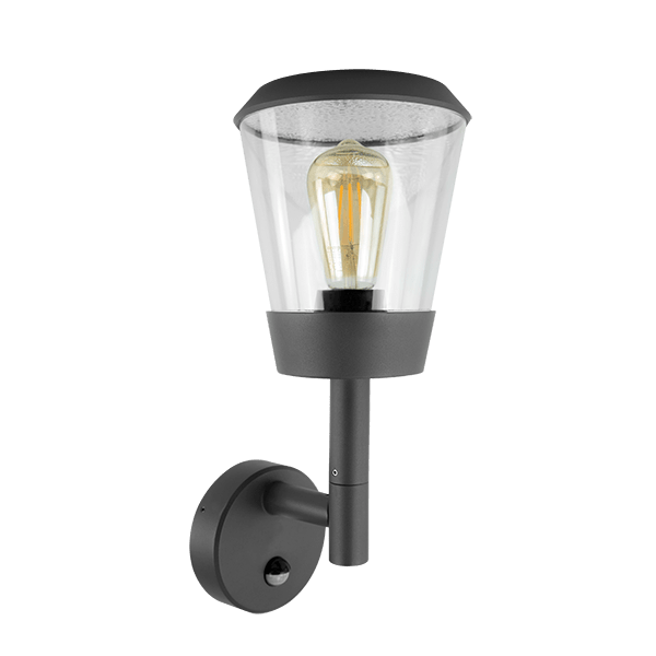 Ovia OV209127GYPIR 15W E27 Circular Wall Lantern With Clear Lens & PIR