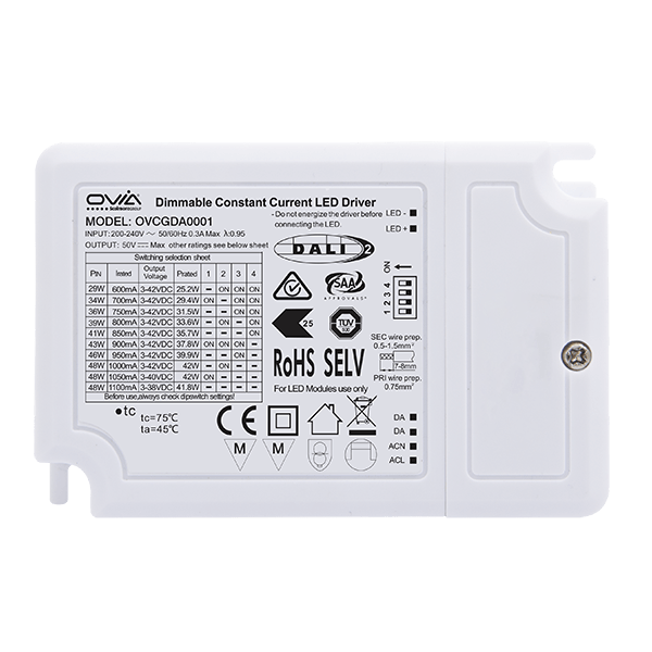 Ovia OVCGDA0001 240V~ 29-48W Universal DALI Dimmable Constant Current LED Driver