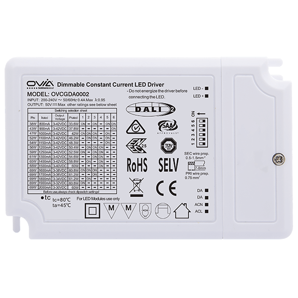 Ovia OVCGDA0002 240V~ 38-69W Universal DALI Dimmable Constant Current LED Driver