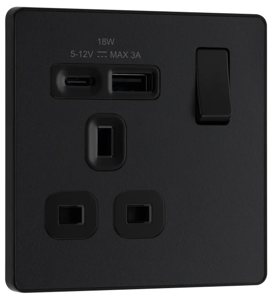 BG Evolve PCDMB21UAC18B Matt Black 13A A+C USB Socket