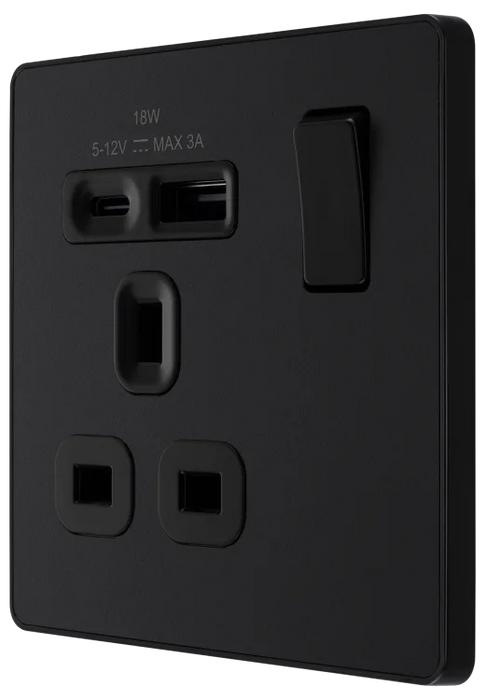 BG Evolve PCDMB21UAC18B Matt Black 13A A+C USB Socket