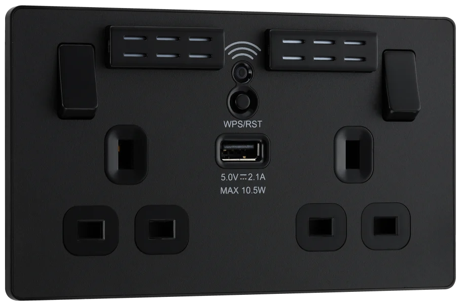 BG Evolve PCDMB22UWRB 2 Gang 13A Switched Socket Outlet - Black Insert Matt Black